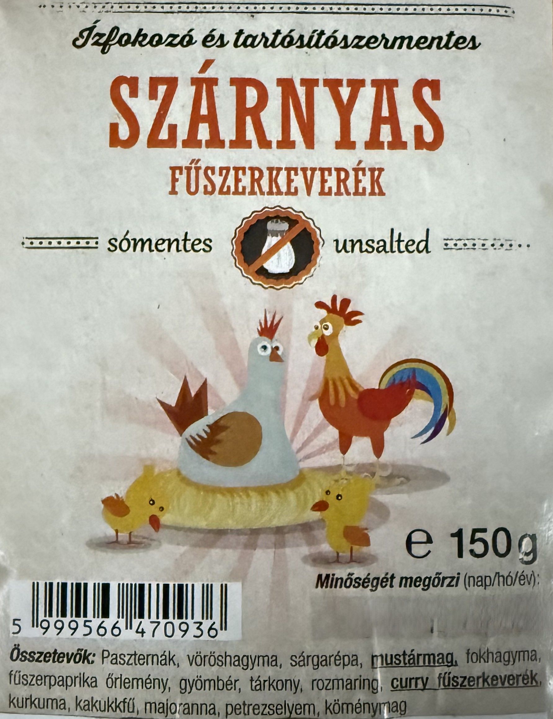 SZÁRNYAS FŰSZERKEVERÉK 150g ÍZFOKOZÓ ÉS TARTÓSÍTÓSZERMENTES, SÓMENTES